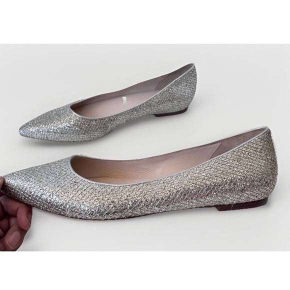 COLE HAAN skimmer Metallic Silver Glitter Pointed Toe Flat Loafers Shoes 10.5 - Picture 5 of 9